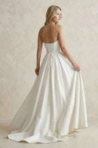 Elegant A-Line Strapless Satin Wedding Dresses - Curvevia