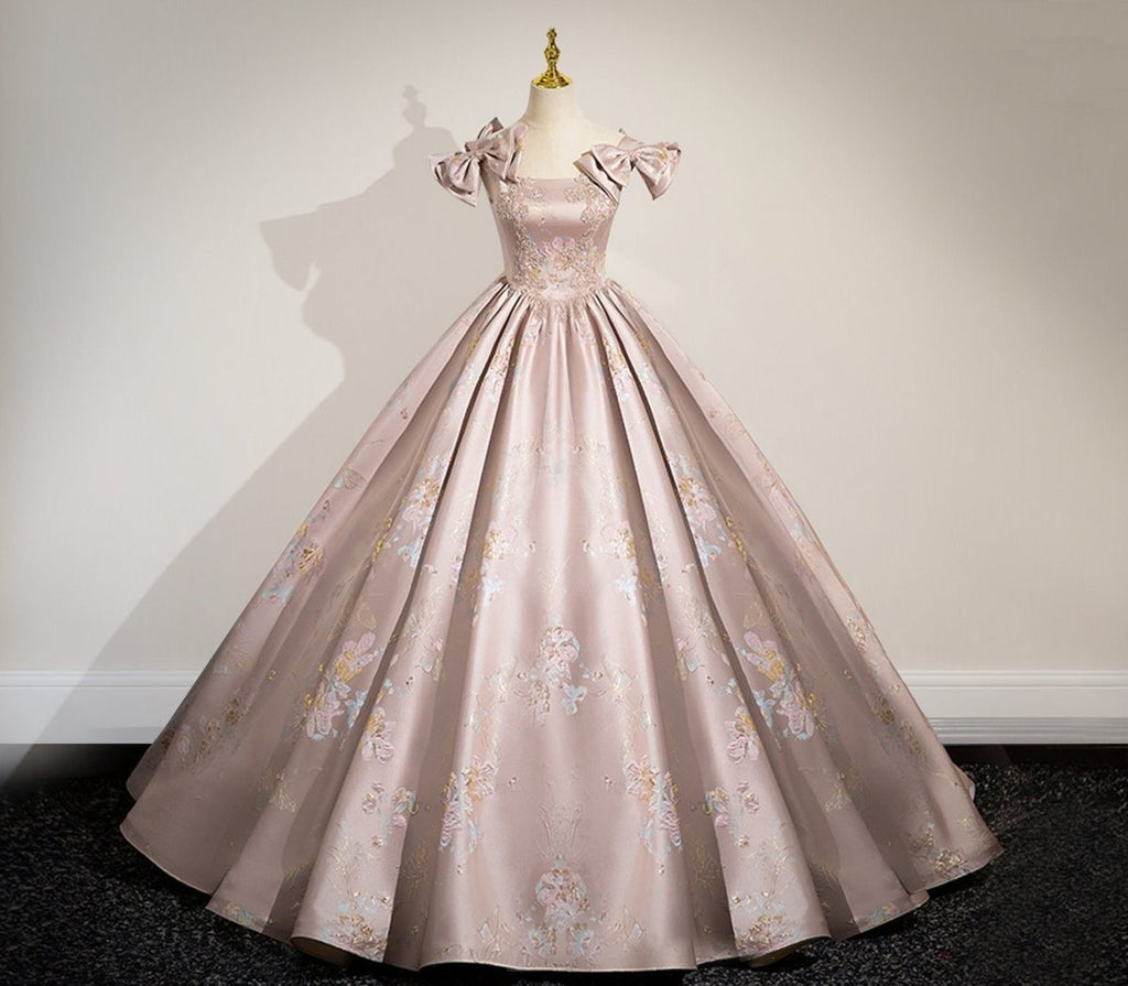 Elegant Ball Gown Pink Beaded Floral Appliques Quinceanera Dress - Curvevia