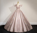 Elegant Ball Gown Pink Beaded Floral Appliques Quinceanera Dress - Curvevia