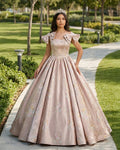 Elegant Ball Gown Pink Beaded Floral Appliques Quinceanera Dress - Curvevia