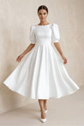 Elegant Bateau A Line Satin Knee-length Wedding Dress - Curvevia