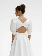Elegant Bateau A Line Satin Knee-length Wedding Dress - Curvevia