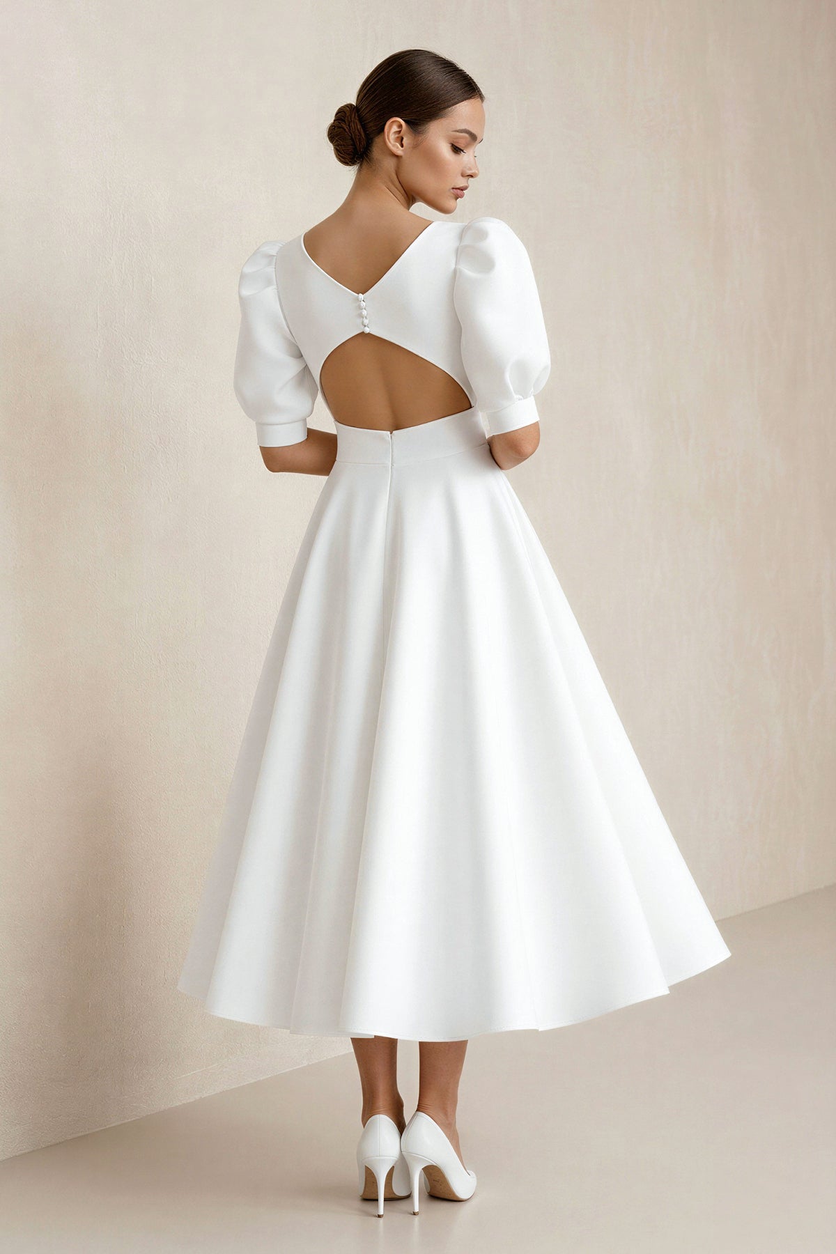 Elegant Bateau A Line Satin Knee-length Wedding Dress - Curvevia