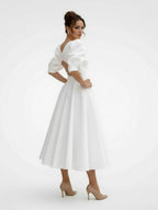 Elegant Bateau A Line Satin Knee-length Wedding Dress - Curvevia