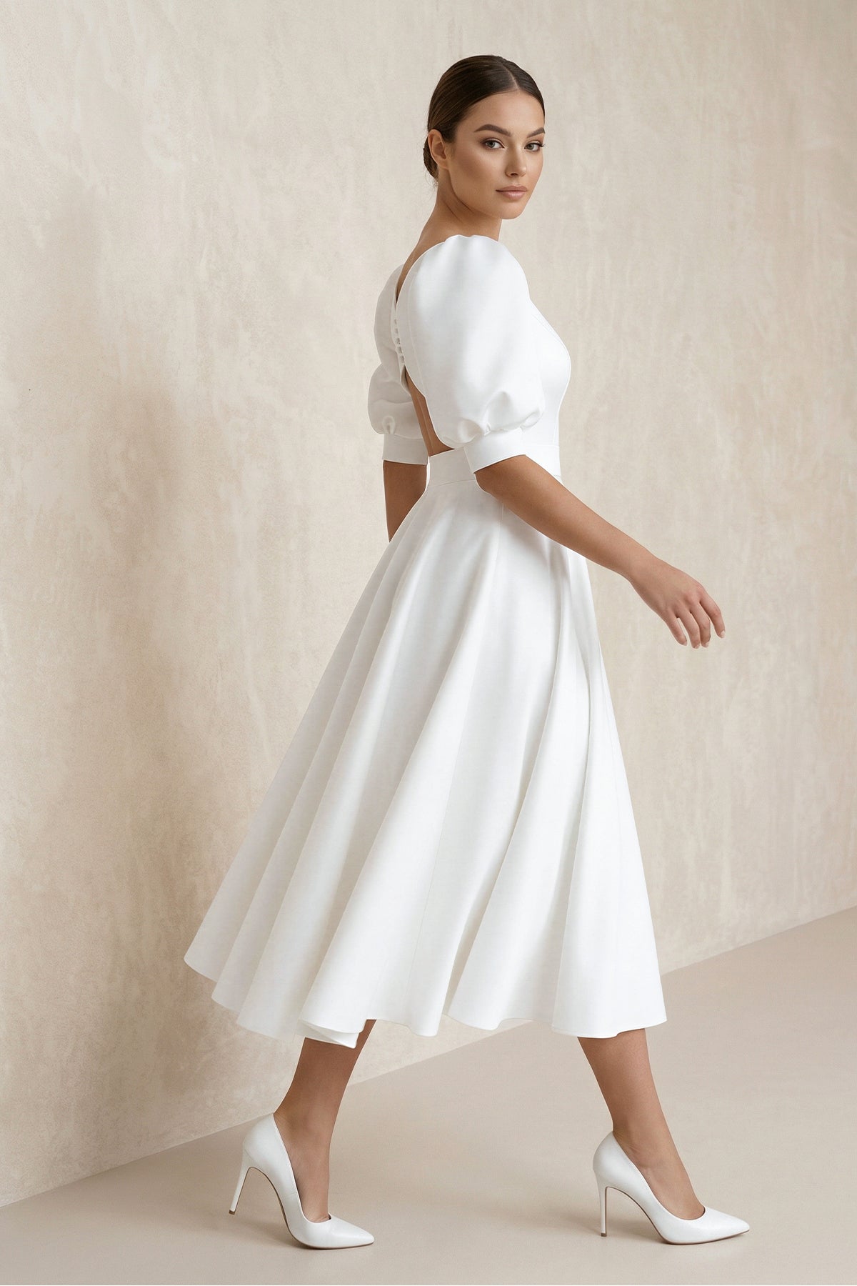 Elegant Bateau A Line Satin Knee-length Wedding Dress - Curvevia
