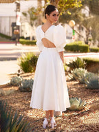 Elegant Bateau A Line Satin Knee-length Wedding Dress - Curvevia
