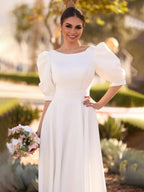 Elegant Bateau A Line Satin Knee-length Wedding Dress - Curvevia