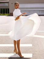 Elegant Bateau A Line Satin Knee-length Wedding Dress - Curvevia