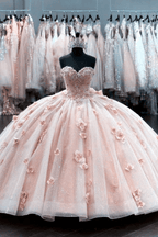 Ball Gown Organza Sweetheart Pink Quinceanera Dress - Curvevia