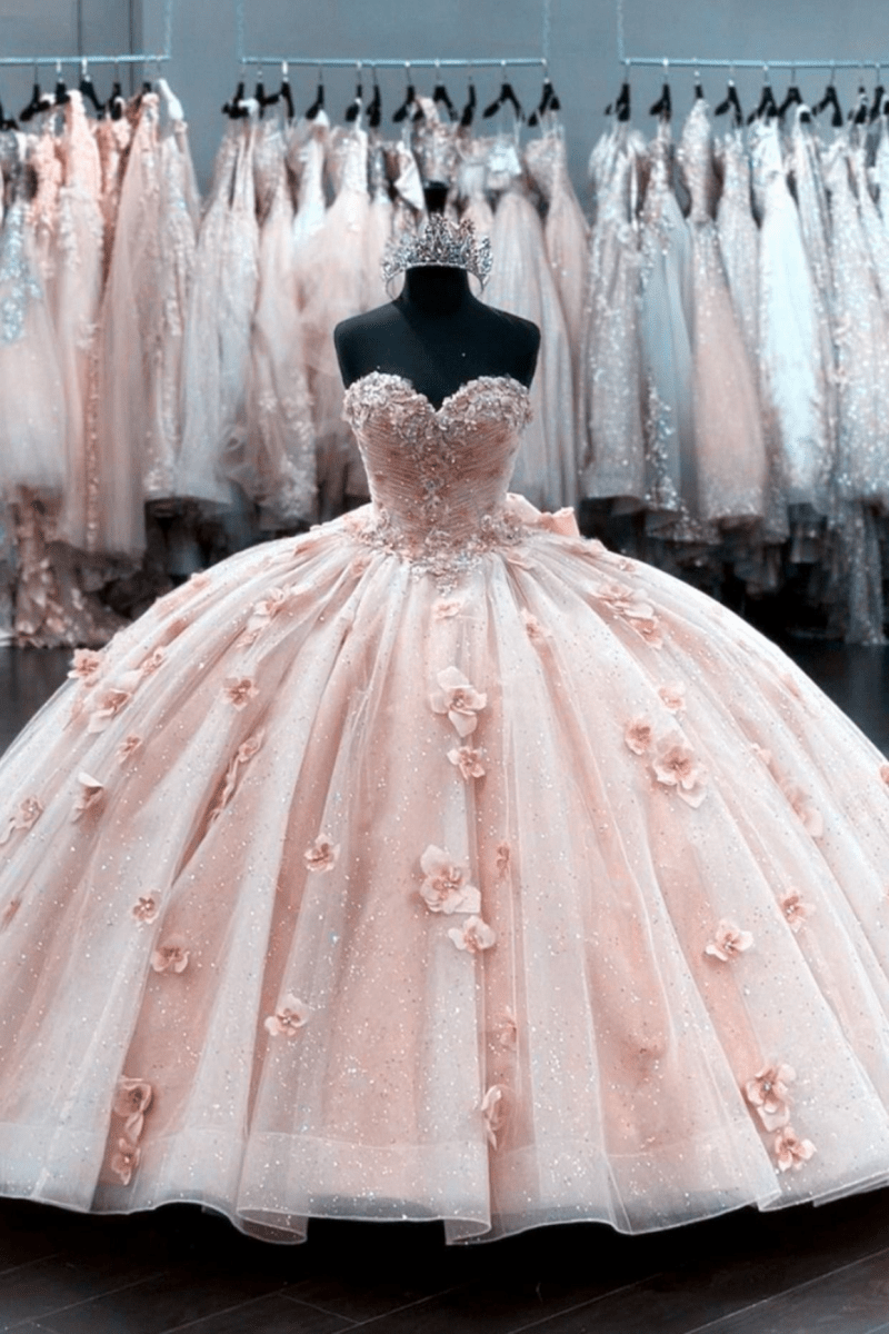 Ball Gown Organza Sweetheart Pink Quinceanera Dress - Curvevia