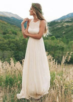 Elegant Bohemian Sleeveless Long A Line Chiffon Wedding Dresses - Curvevia