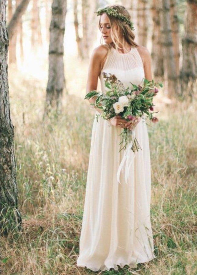 Elegant Bohemian Sleeveless Long A Line Chiffon Wedding Dresses - Curvevia