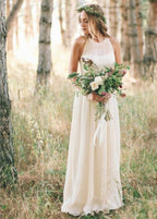 Elegant Bohemian Sleeveless Long A Line Chiffon Wedding Dresses - Curvevia