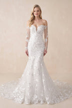 Elegant Mermaid Long Sleeve Off the Shoulder Lace Wedding Dress - Curvevia