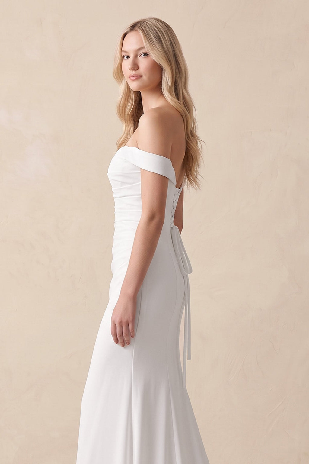 Elegant Mermaid Off the Shoulder Elastic Long Wedding Dresses - Curvevia