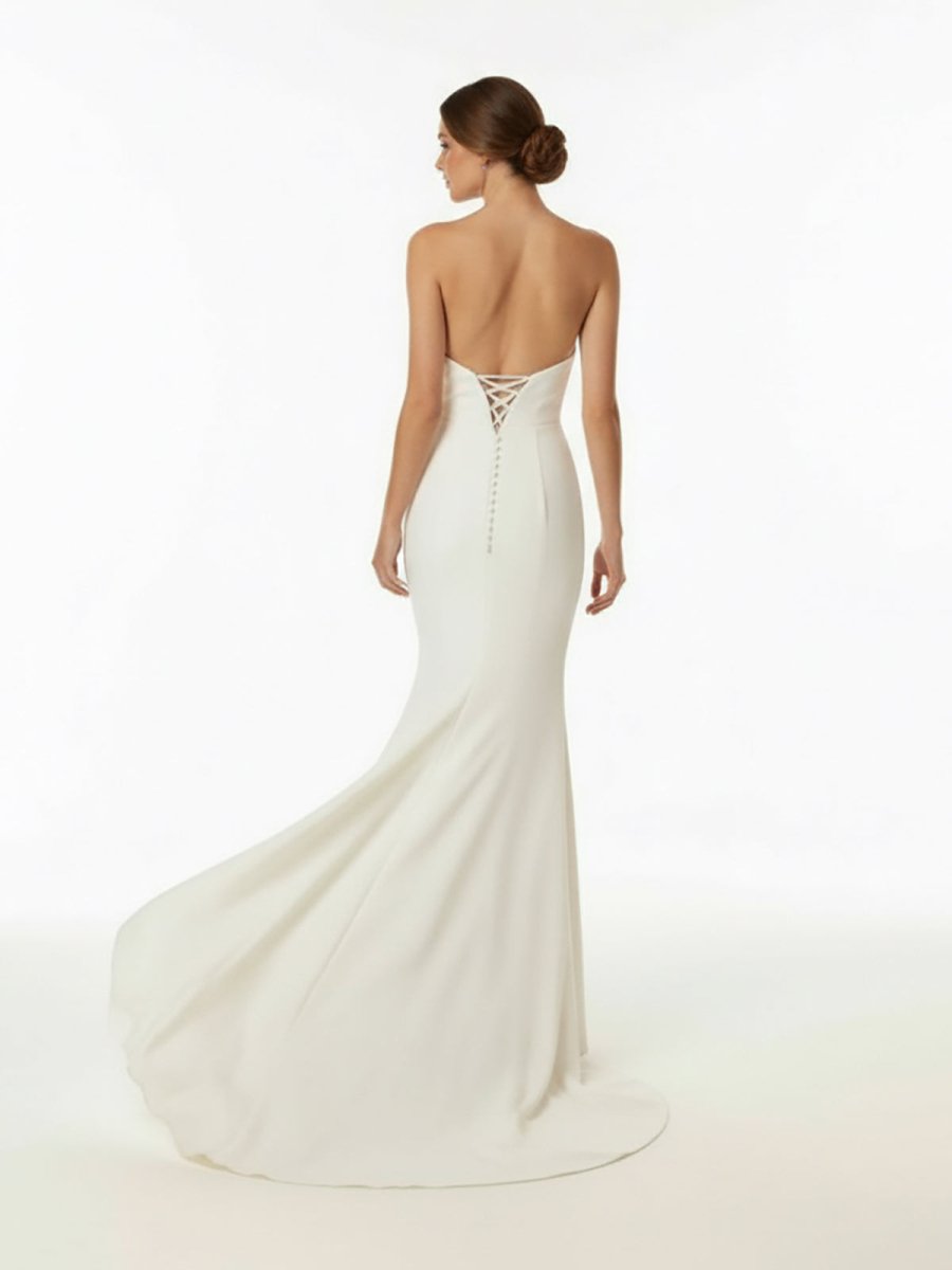Elegant Mermaid Strapless Elastic Satin Wedding Dresses with Train - Curvevia