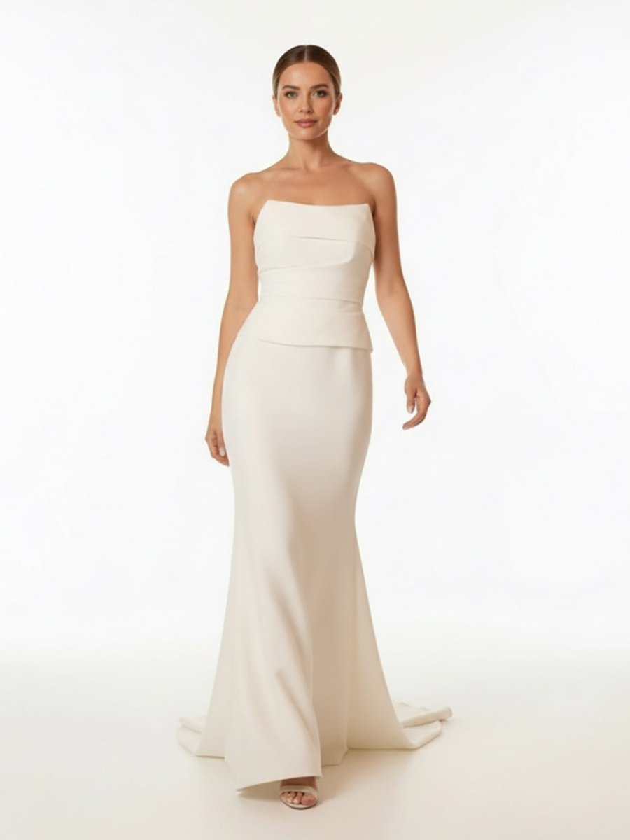 Elegant Mermaid Strapless Elastic Satin Wedding Dresses with Train - Curvevia