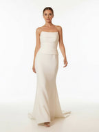 Elegant Mermaid Strapless Elastic Satin Wedding Dresses with Train - Curvevia