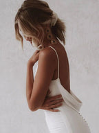 Elegant Mermaid V-Neck Elastic Satin Long Wedding Dresses - Curvevia