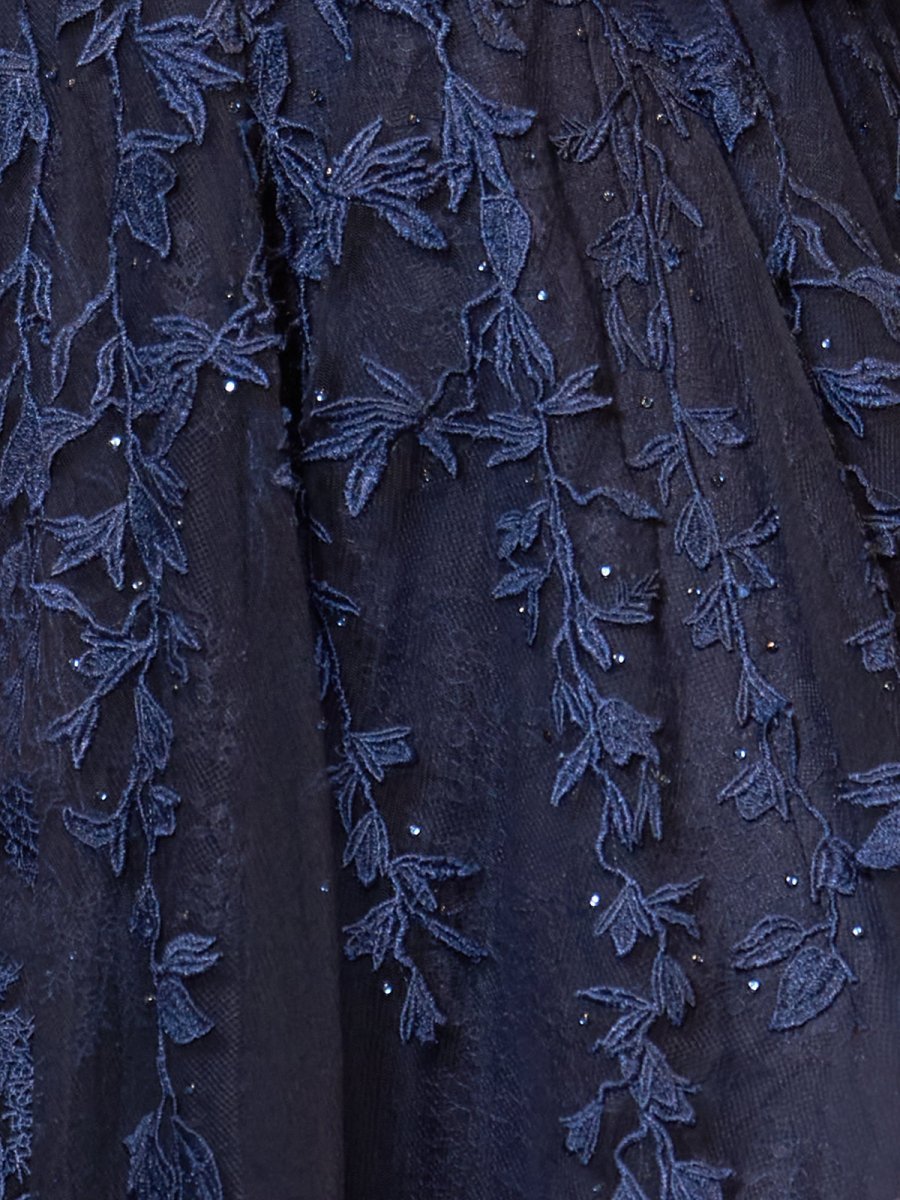 A-line V Neck Lace Tulle Evening Dress With Slit - Curvevia