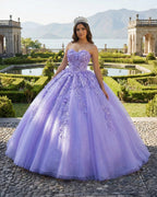 Quinceanera Dress Party Princess Pearls Strapless Evening Gown Appliques - Curvevia