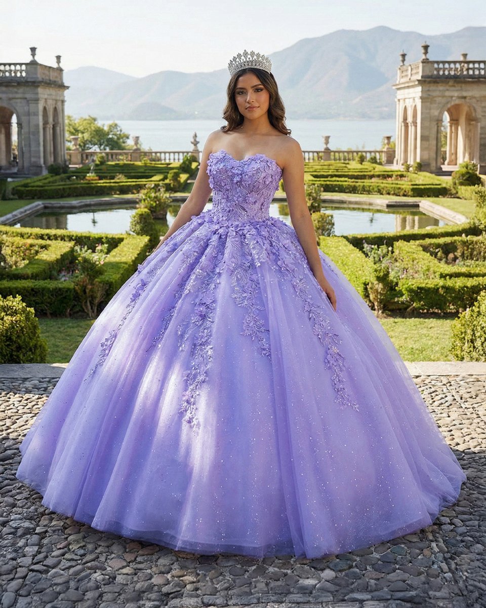 Quinceanera Dress Party Princess Pearls Strapless Evening Gown Appliques - Curvevia