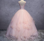 Pink A Line Organza Floor-Length Prom Dress with Appliqued - Curvevia