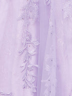 A-line V Neck Lace Tulle Evening Dress With Slit - Curvevia