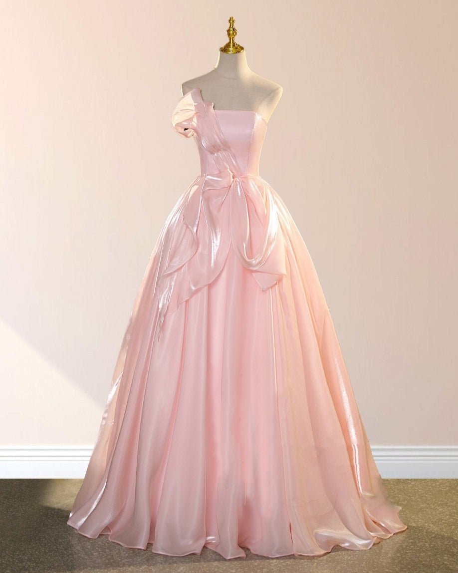 Elegant Shiny Pink Organza Strapless Quinceanera Dresses - Curvevia