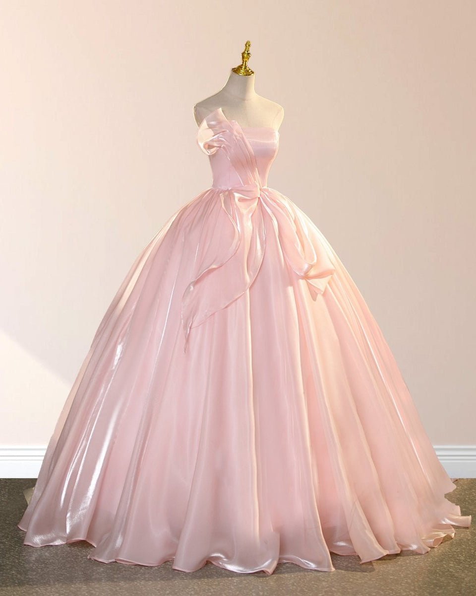 Elegant Shiny Pink Organza Strapless Quinceanera Dresses - Curvevia