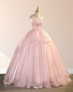 Elegant Shiny Pink Organza Strapless Quinceanera Dresses - Curvevia