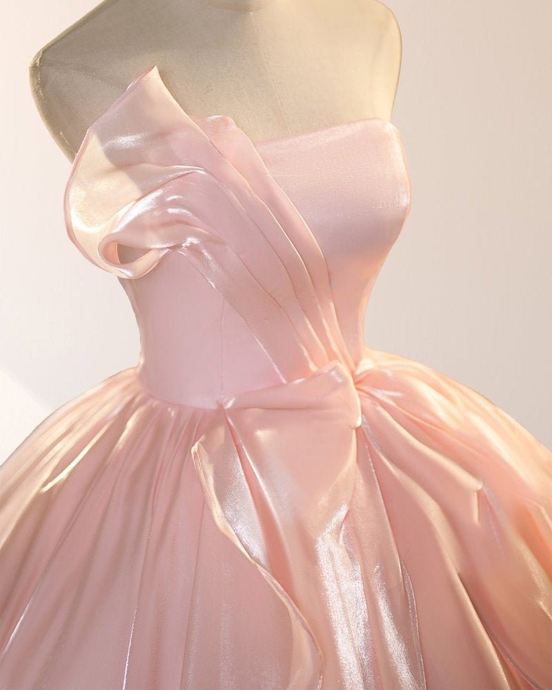 Elegant Shiny Pink Organza Strapless Quinceanera Dresses - Curvevia