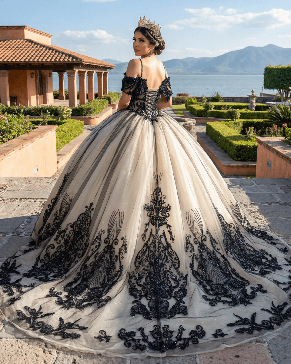 Soraya |  Spaghetti Straps Embroidery Lace Quinceanera Dresses - Curvevia