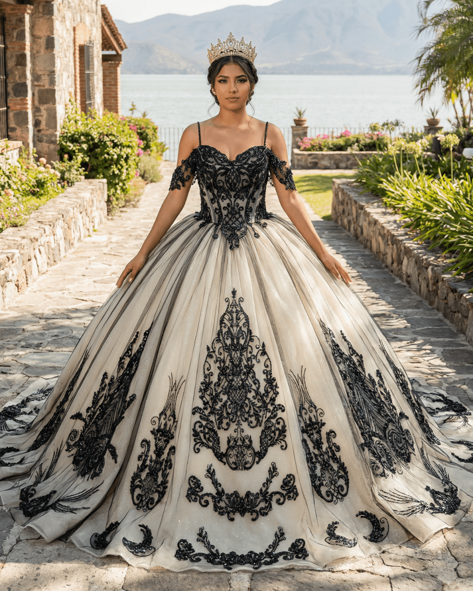 Soraya |  Spaghetti Straps Embroidery Lace Quinceanera Dresses - Curvevia
