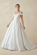 Ball Gown Satin Sweep Train White Wedding Dress with Sleeveless - Curvevia