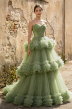 A-line Spaghetti Straps Pleated Tulle Wedding Guest Dress - Curvevia
