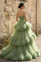 A-line Spaghetti Straps Pleated Tulle Wedding Guest Dress - Curvevia