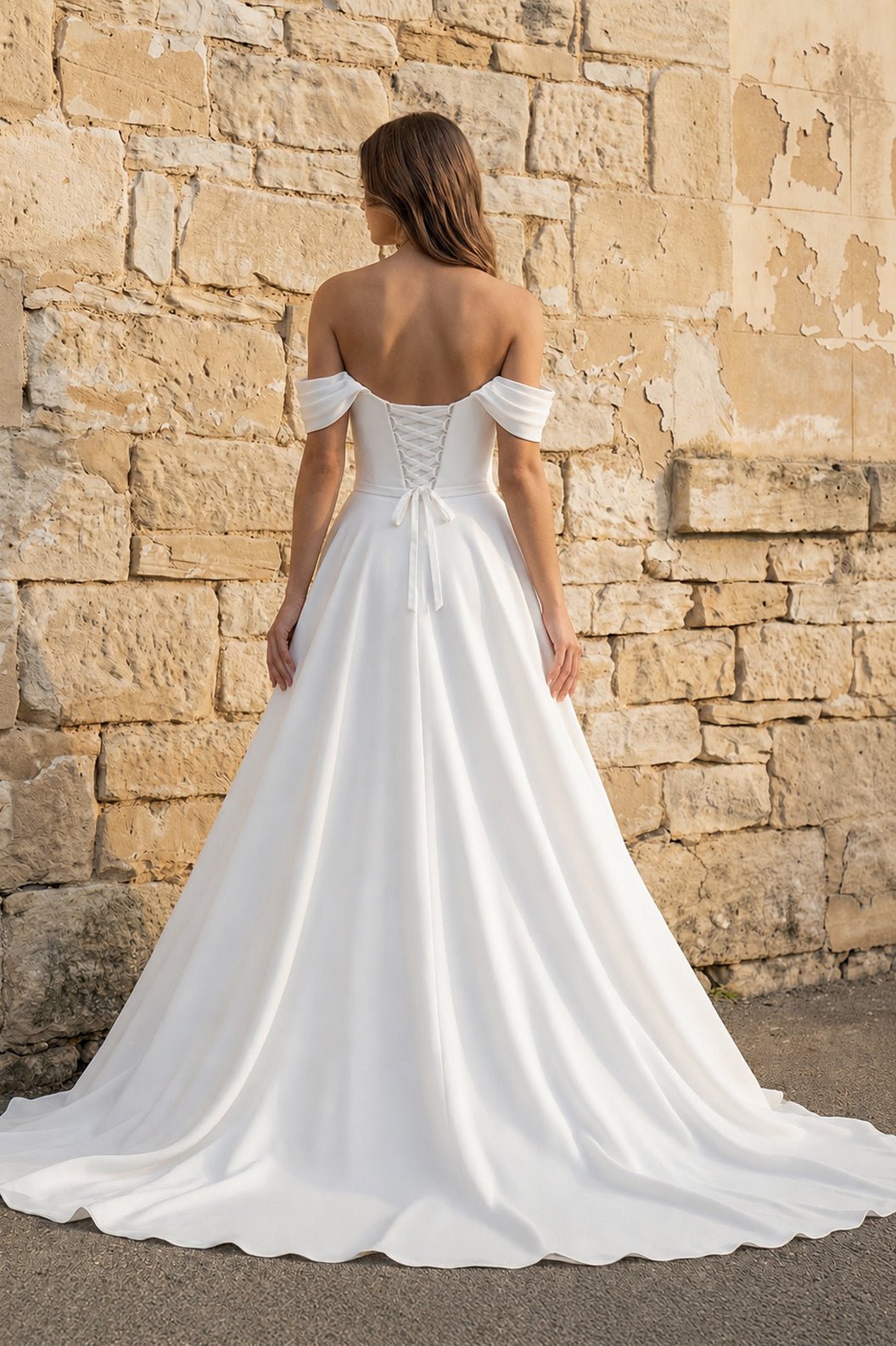 Elegant White Off-the-Shoulder Long Wedding Dress with Slit - Curvevia