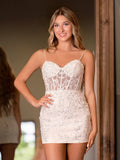 Pink Spaghetti Straps Tight Short Homecoming Dress with Appliques - Curvevia
