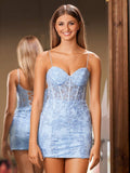 Pink Spaghetti Straps Tight Short Homecoming Dress with Appliques - Curvevia