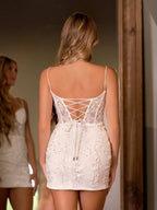 Pink Spaghetti Straps Tight Short Homecoming Dress with Appliques - Curvevia