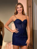 Pink Spaghetti Straps Tight Short Homecoming Dress with Appliques - Curvevia