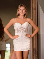 Pink Spaghetti Straps Tight Short Homecoming Dress with Appliques - Curvevia