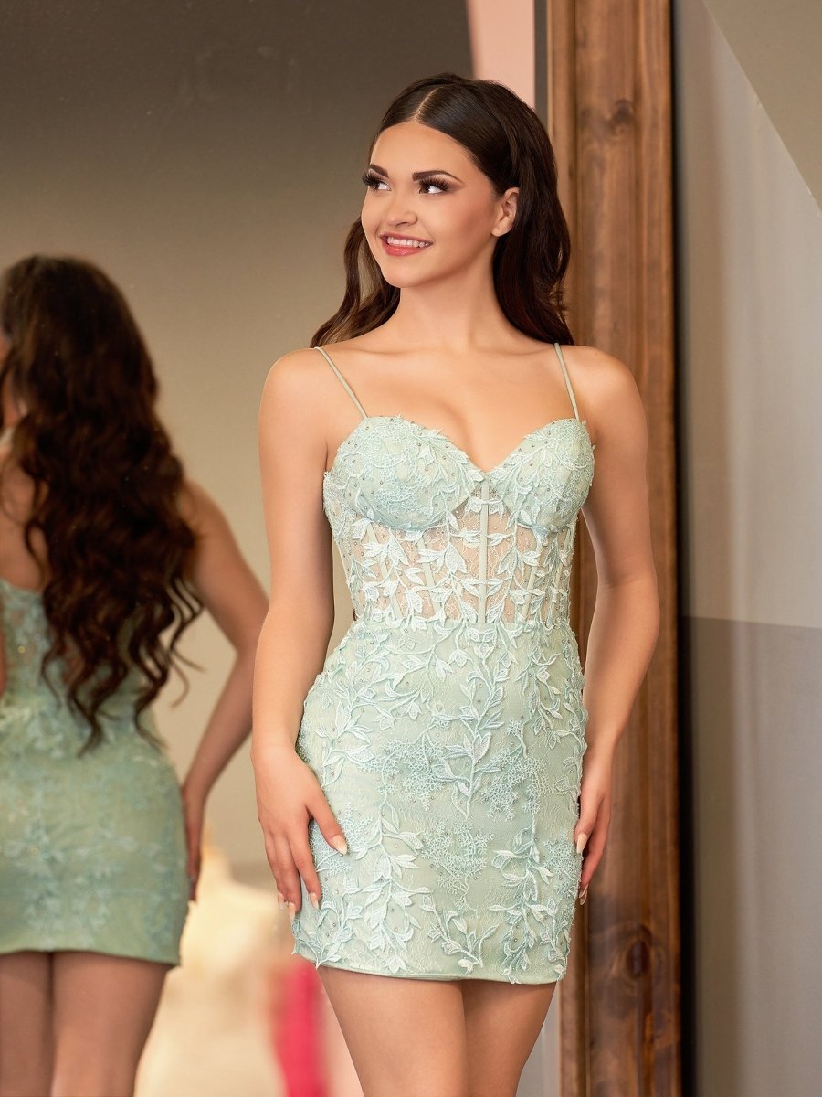 Pink Spaghetti Straps Tight Short Homecoming Dress with Appliques - Curvevia