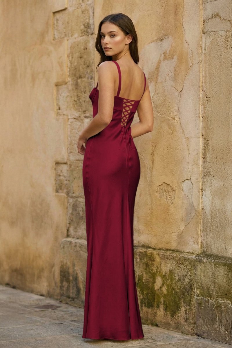 Yellow Square Neck Mermaid Satin Long Mother of the Bride Dress With Bowknot - Curvevia