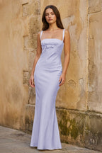 Yellow Square Neck Mermaid Satin Long Mother of the Bride Dress With Bowknot - Curvevia