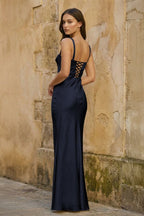 Yellow Square Neck Mermaid Satin Long Mother of the Bride Dress With Bowknot - Curvevia
