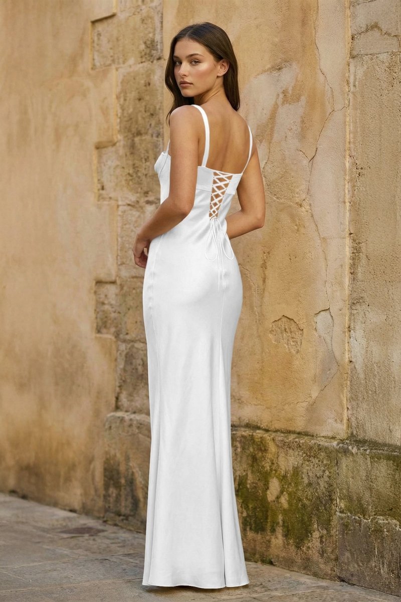 Yellow Square Neck Mermaid Satin Long Mother of the Bride Dress With Bowknot - Curvevia