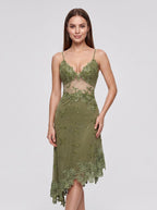Green Lace A-Line V-Neck Backless Short Dress with Sequins - Curvevia