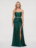 Emerald Green Chiffon A-Line Sweetheart Lace-up Floor-Length Dress with Beaded Waistband - Curvevia